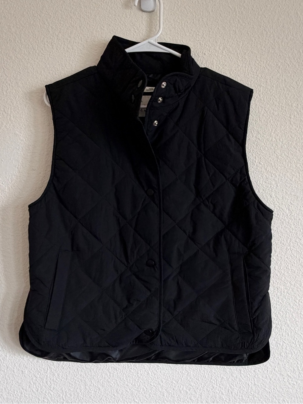 A New Day Black Quilted Lined Button Front Vest Stand-Up Collar Size M